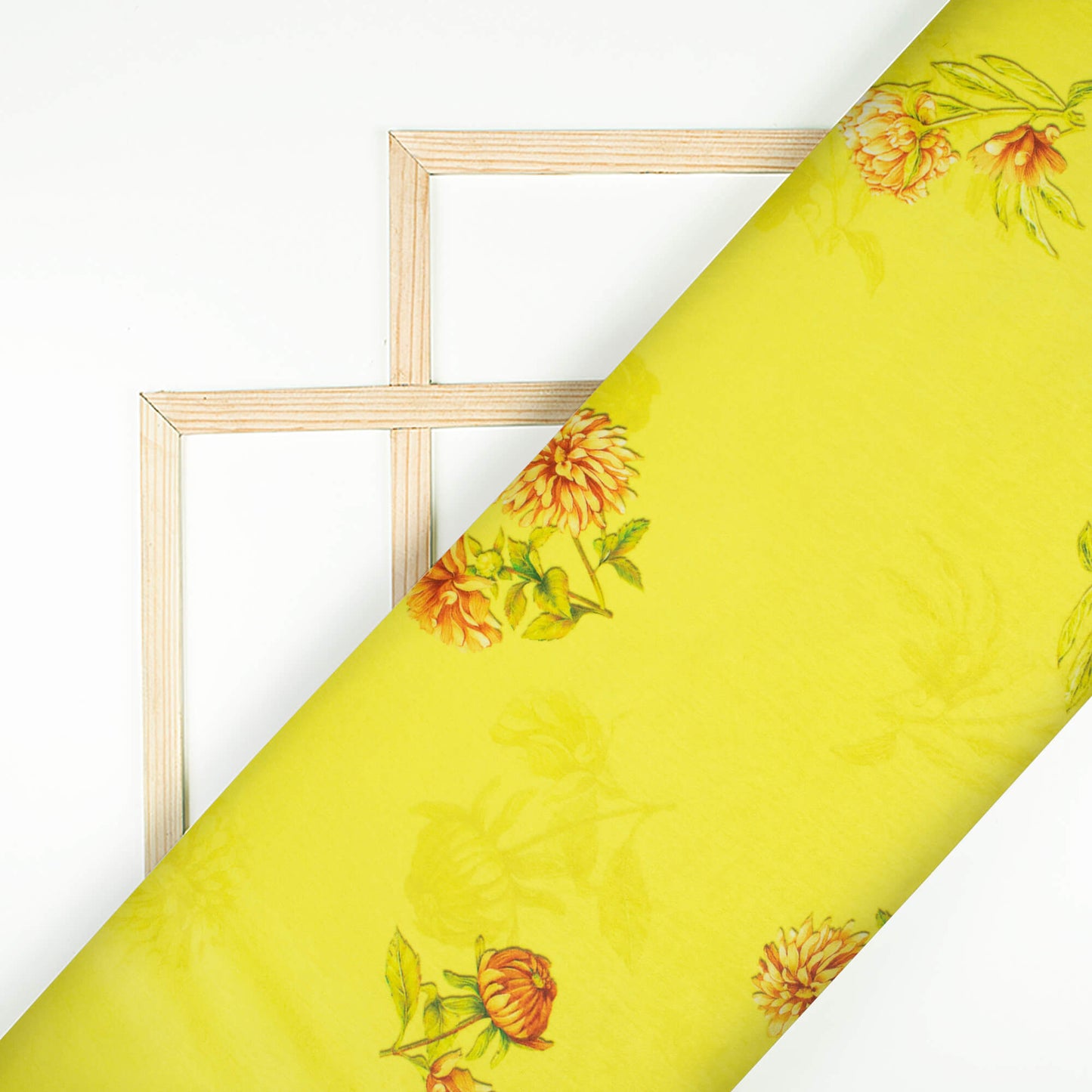 Lemon Yellow Floral Pattern Digital Print Lush Satin Fabric