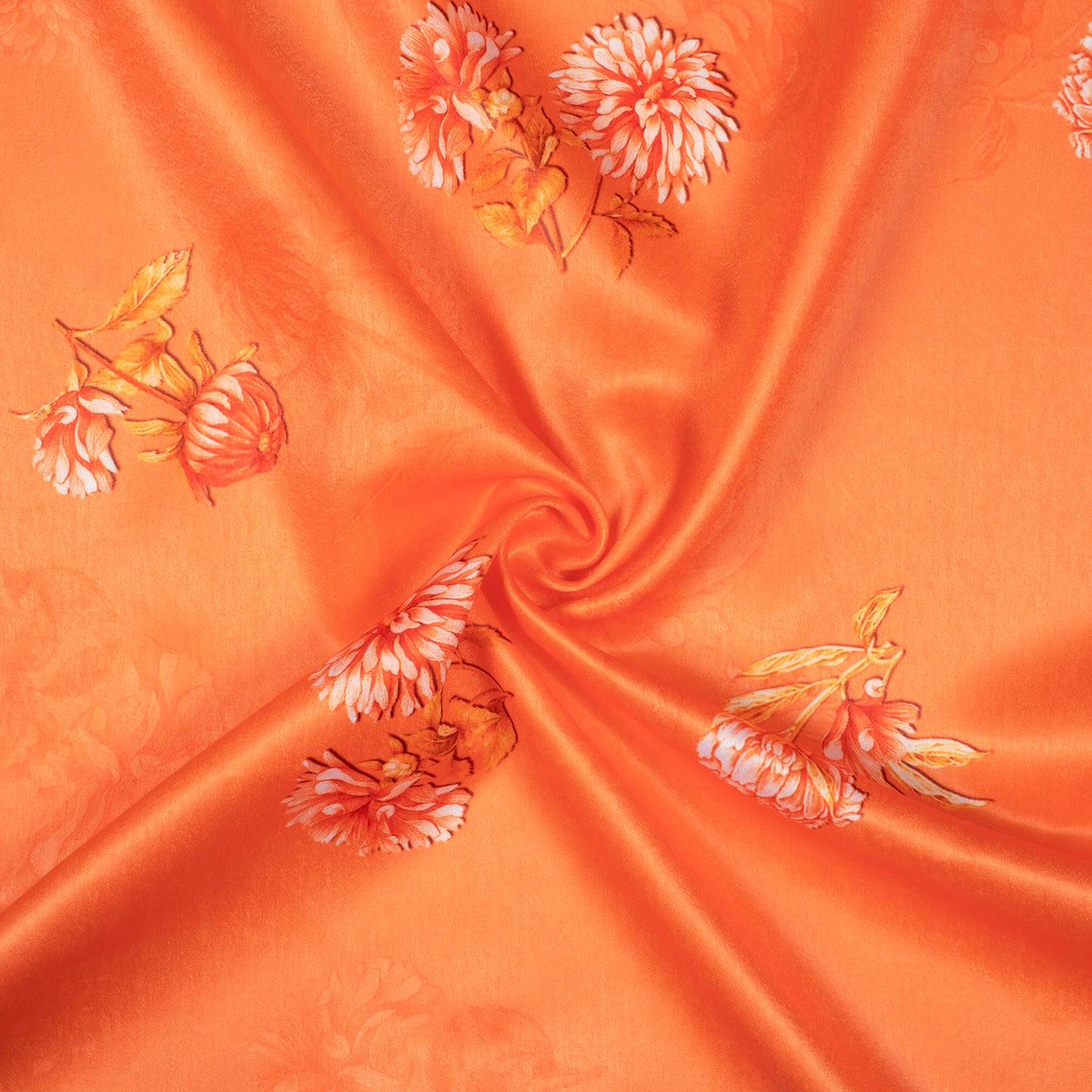 Tiger Orange Floral Pattern Digital Print Lush Satin Fabric