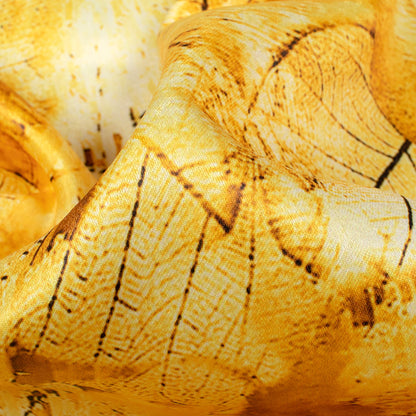 Amber Yellow Leaf Pattern Digital Print Lush Satin Fabric