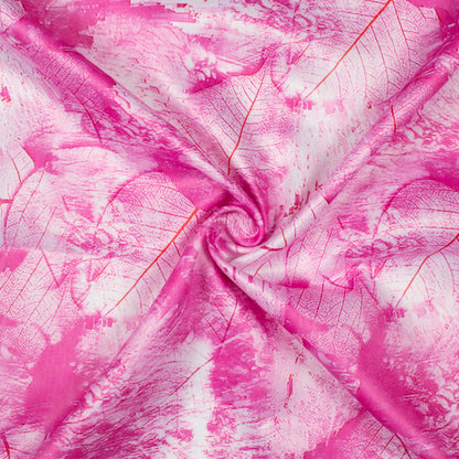 Taffy Pink And White Leaf Pattern Digital Print Lush Satin Fabric