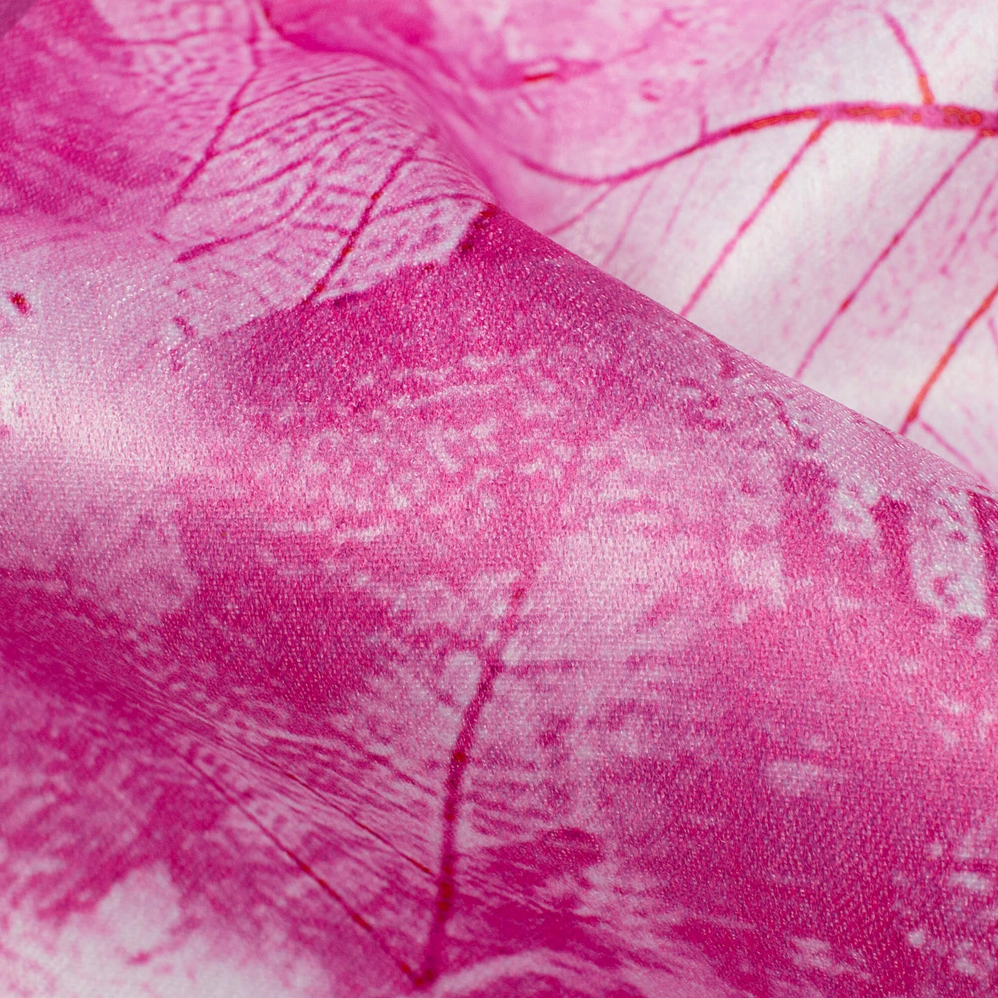 Taffy Pink And White Leaf Pattern Digital Print Lush Satin Fabric