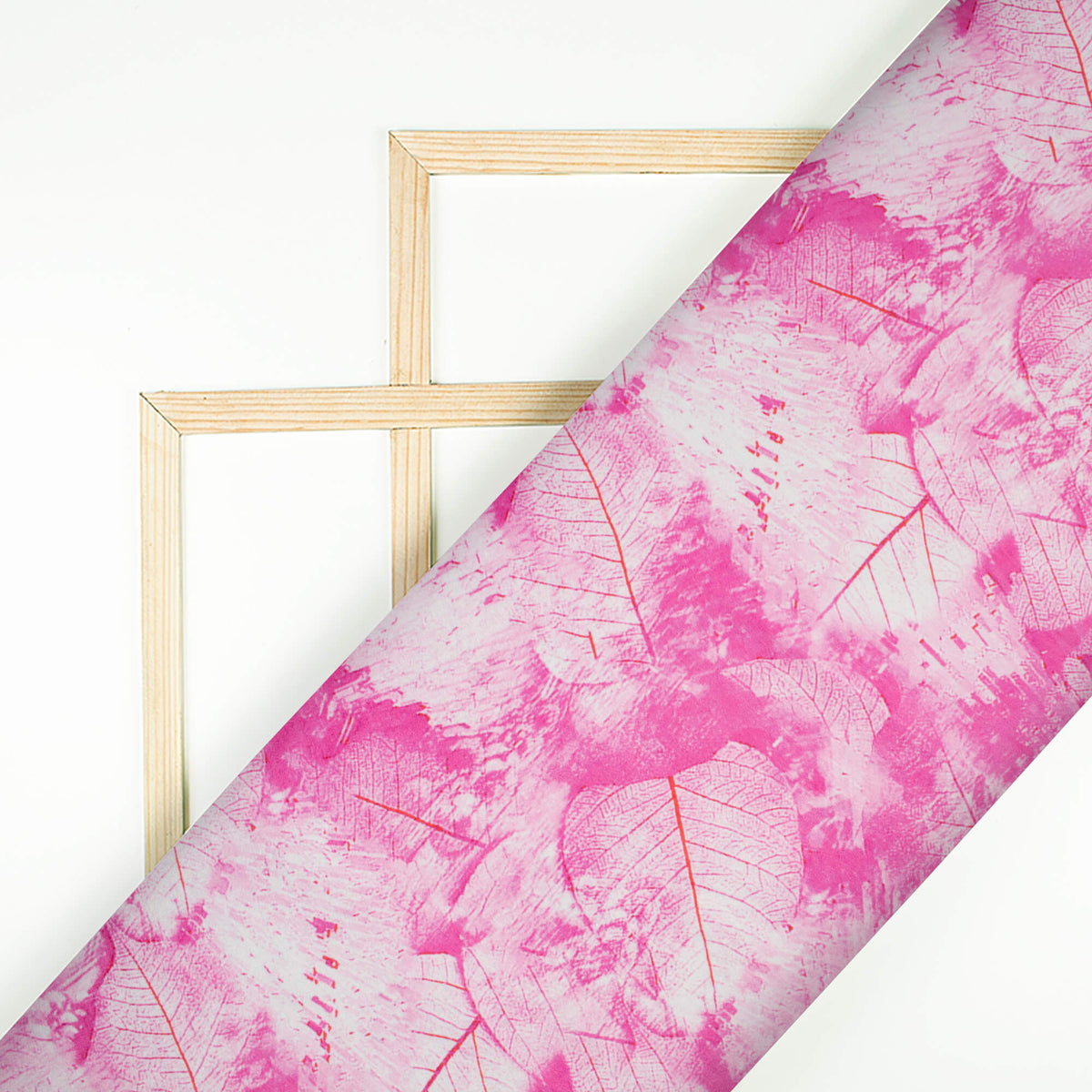 Taffy Pink And White Leaf Pattern Digital Print Lush Satin Fabric