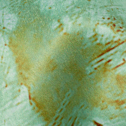 Sage Green And White Leaf Pattern Digital Print Lush Satin Fabric