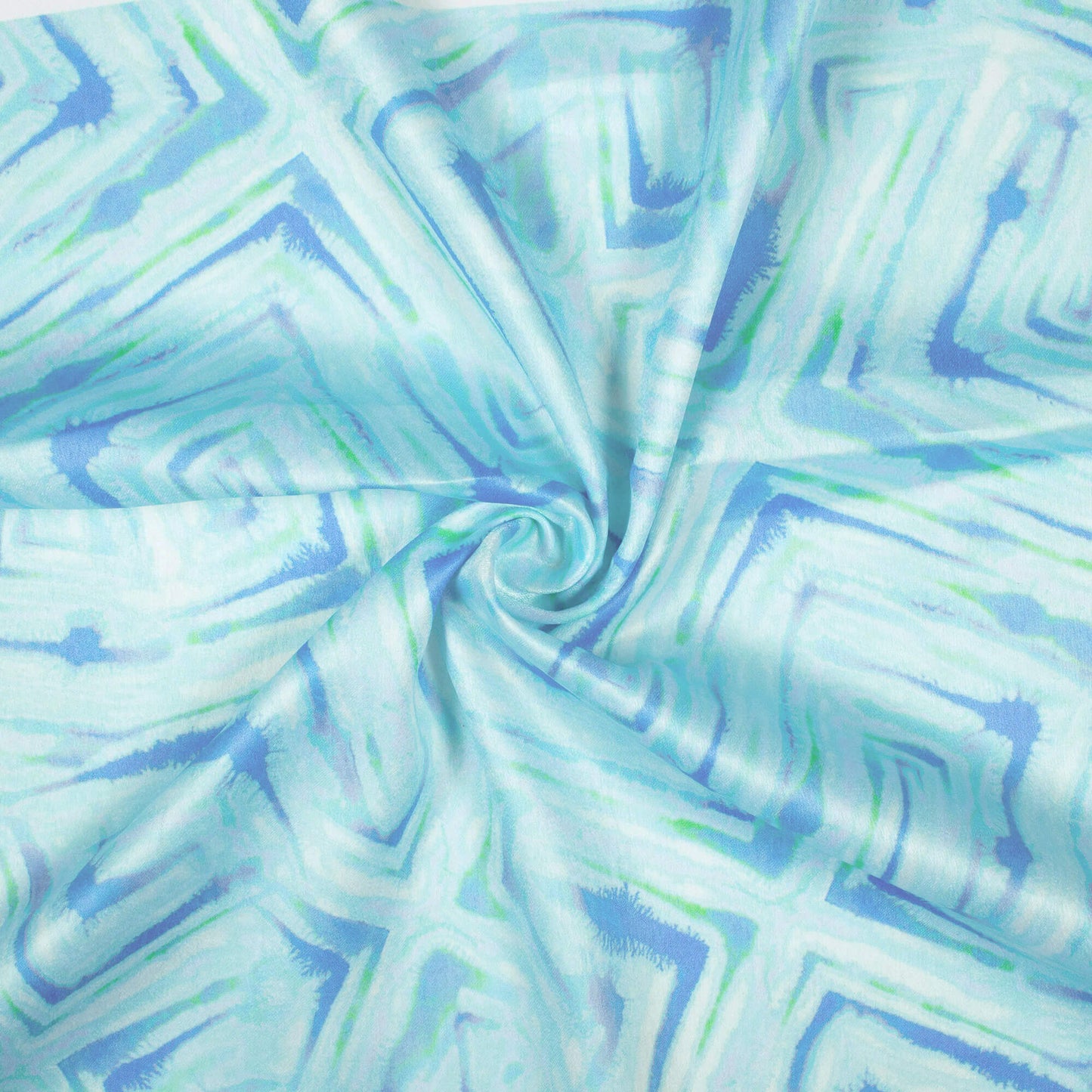 Cornflower Blue Geometric Pattern Digital Print Lush Satin Fabric