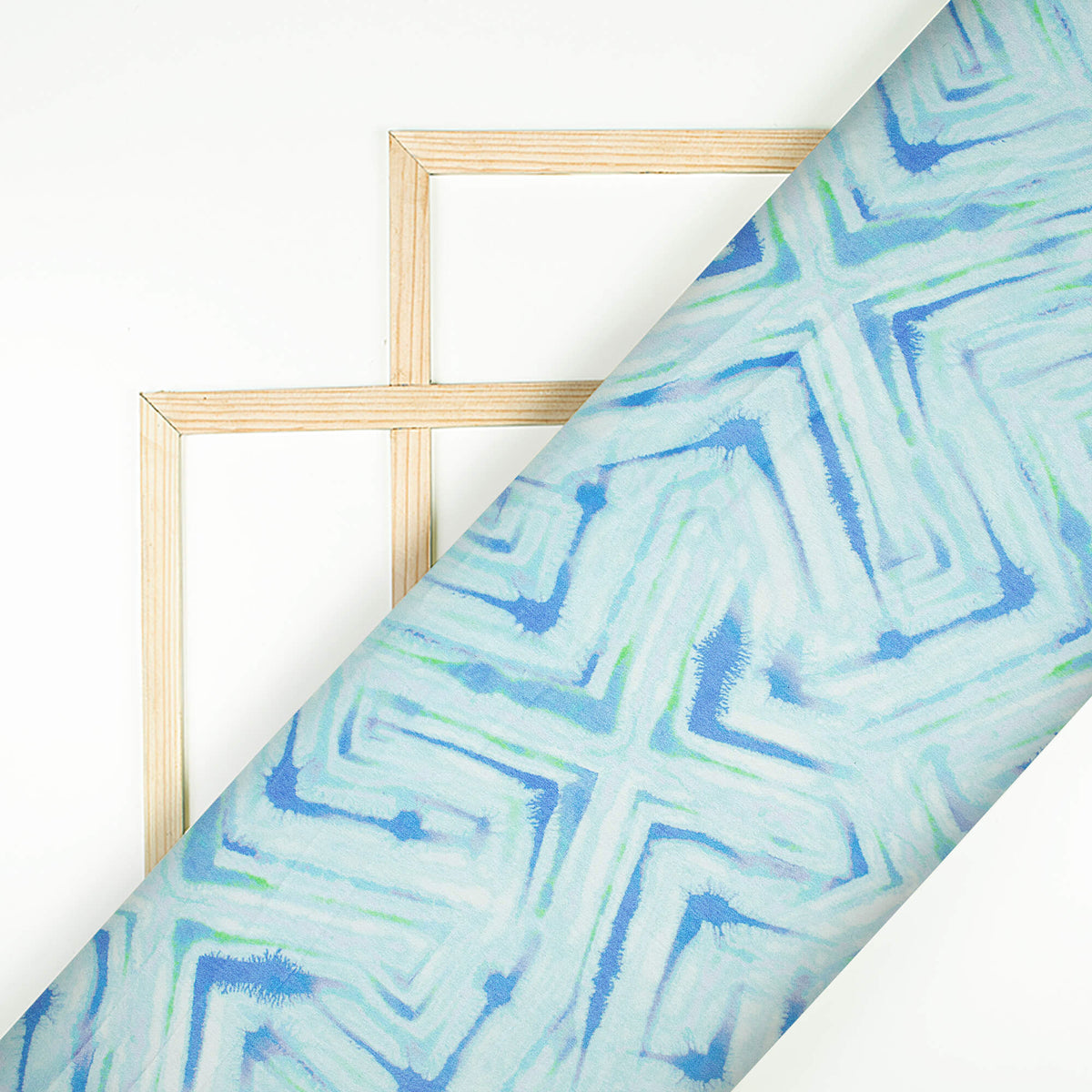 Cornflower Blue Geometric Pattern Digital Print Lush Satin Fabric