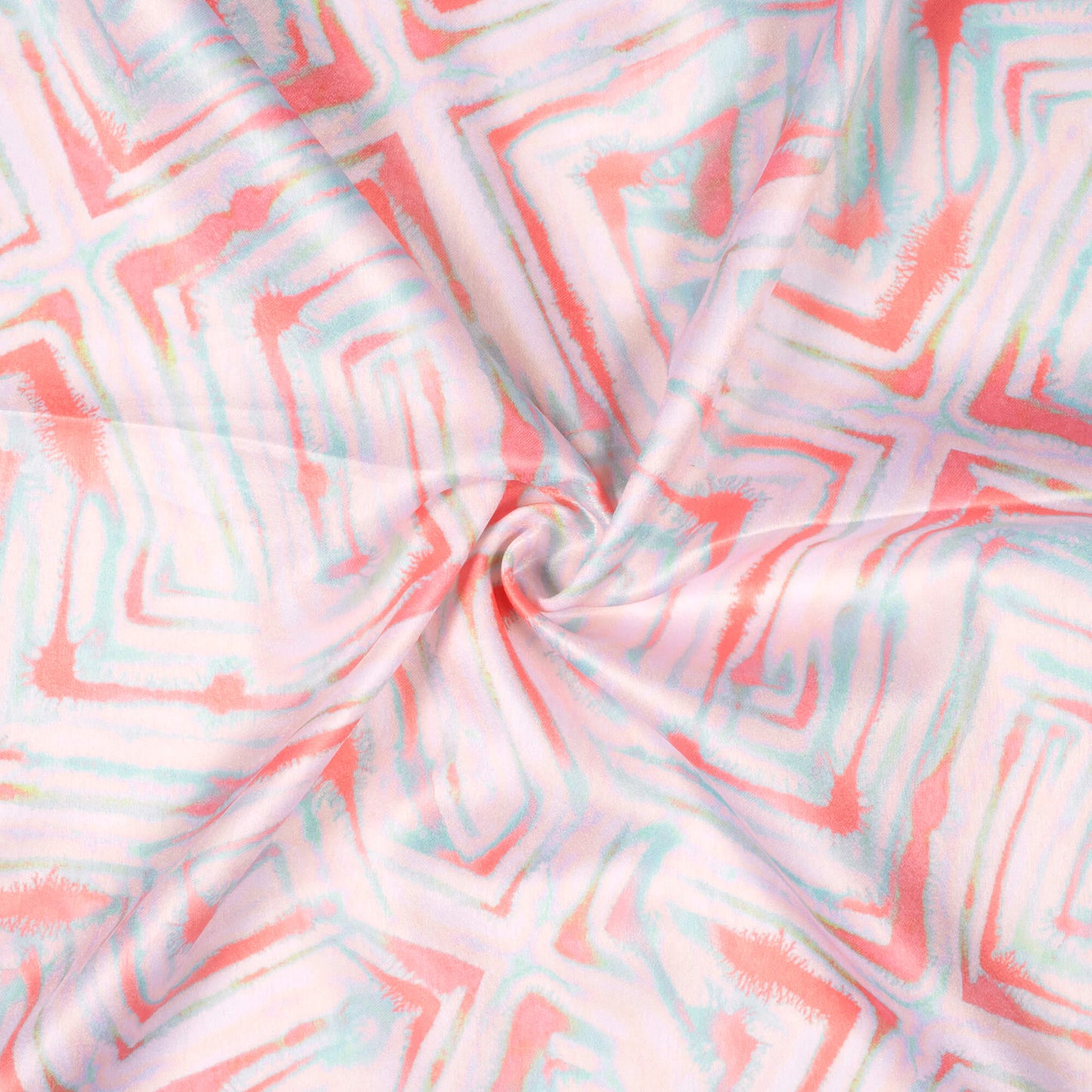 Peach Geometric Pattern Digital Print Lush Satin Fabric