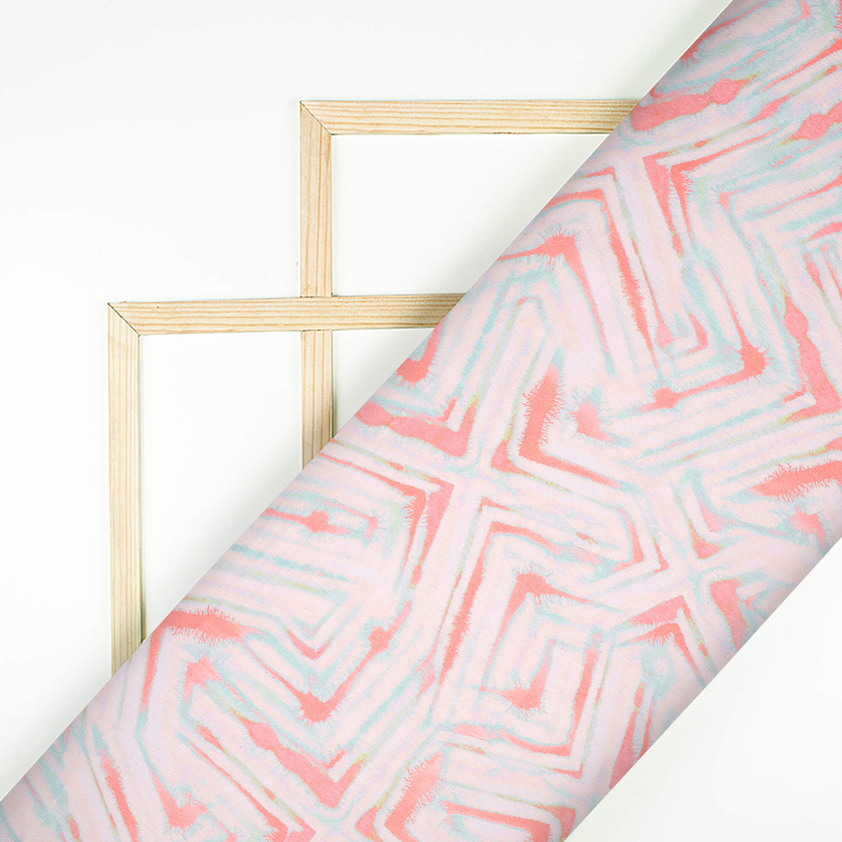 Peach Geometric Pattern Digital Print Lush Satin Fabric