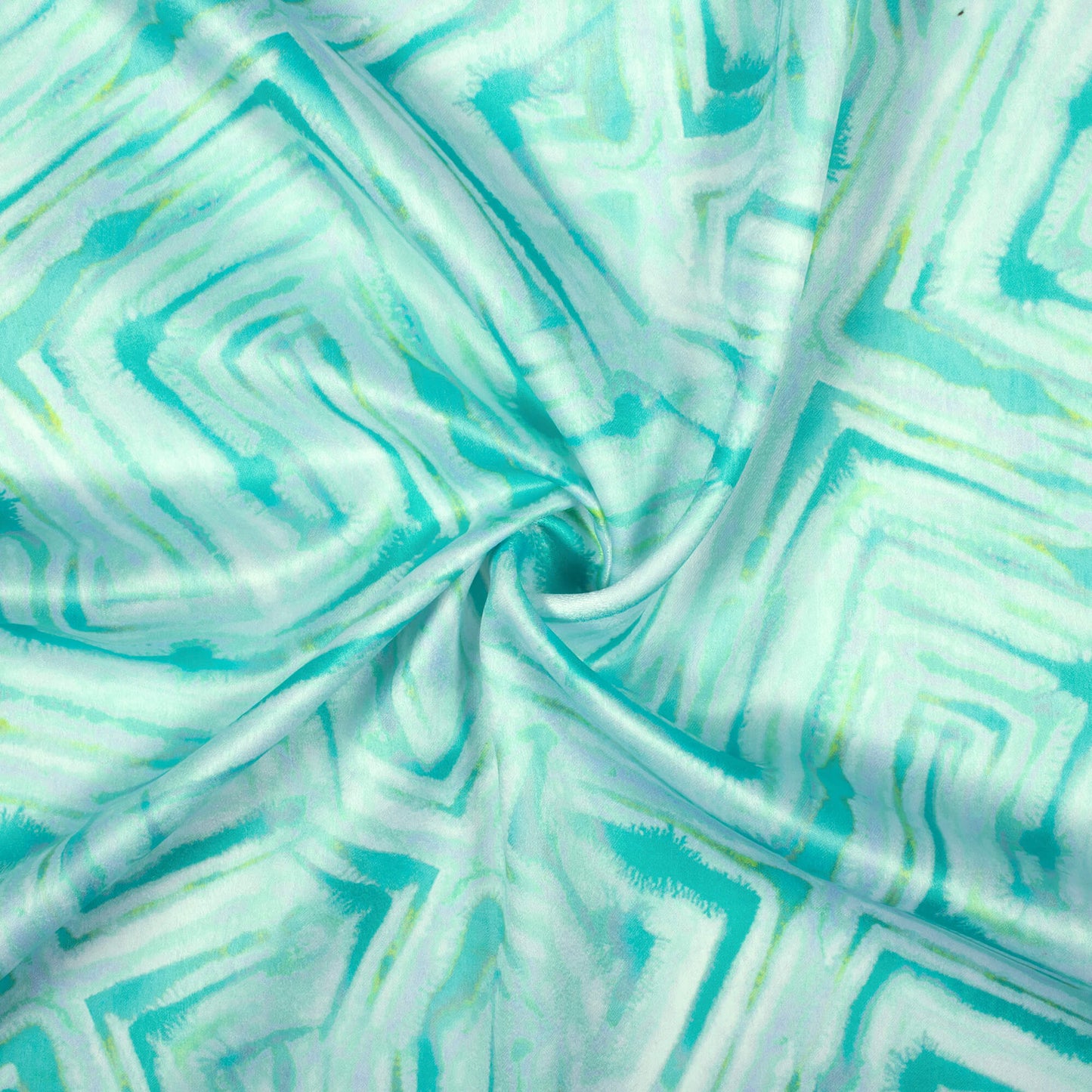 Seafoam Green Geometric Pattern Digital Print Lush Satin Fabric