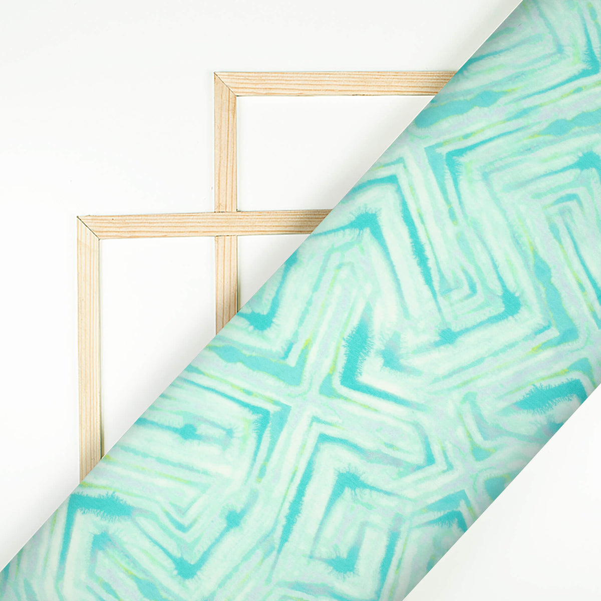 Seafoam Green Geometric Pattern Digital Print Lush Satin Fabric