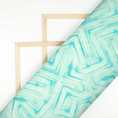 Seafoam Green Geometric Pattern Digital Print Lush Satin Fabric