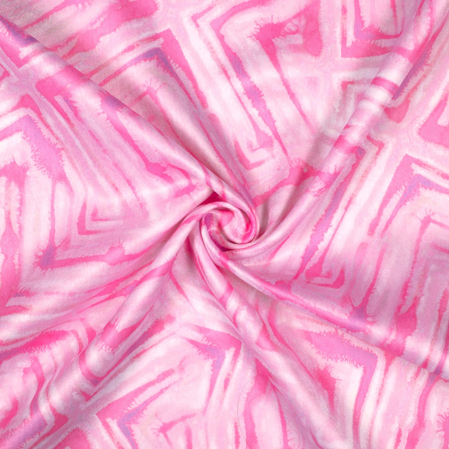 Taffy Pink Geometric Pattern Digital Print Lush Satin Fabric