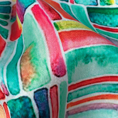 Multi-Color Stripes Pattern Digital Print Lush Satin Fabric