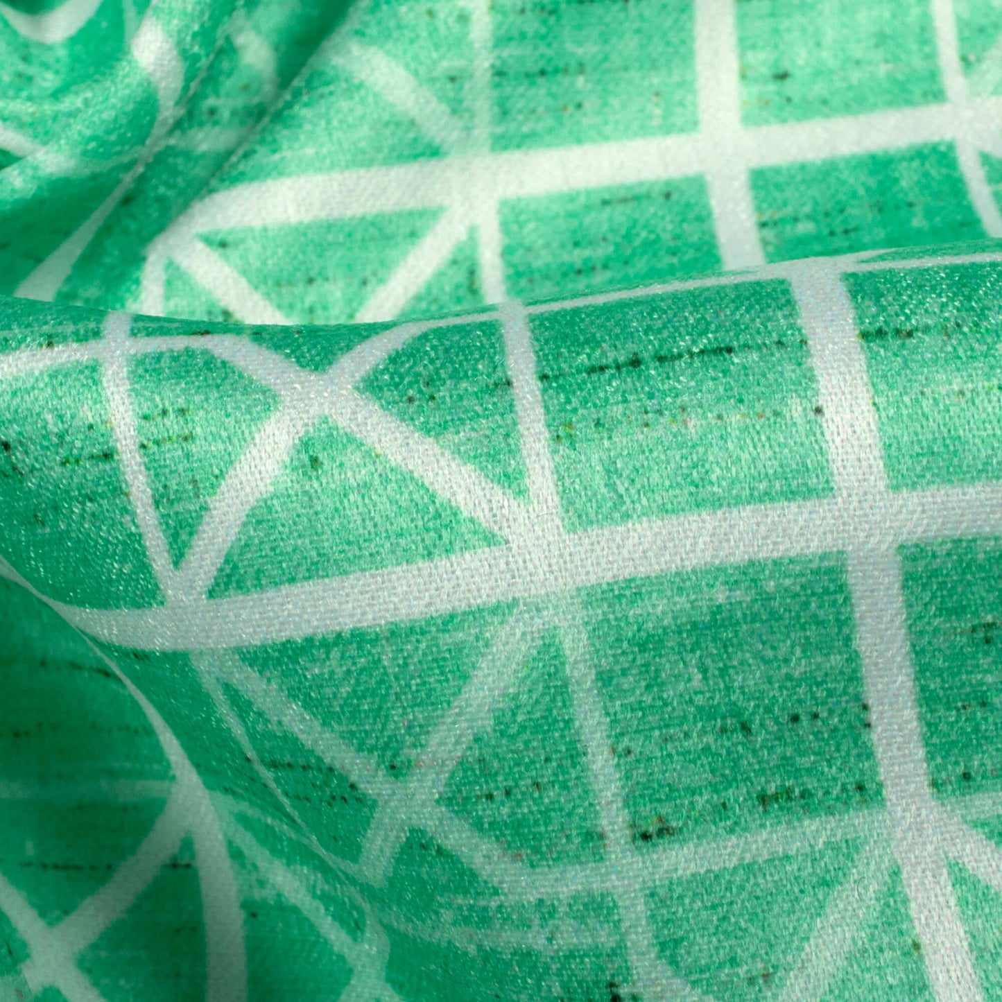 Aquamarine And White Geometric Pattern Digital Print Lush Satin Fabric