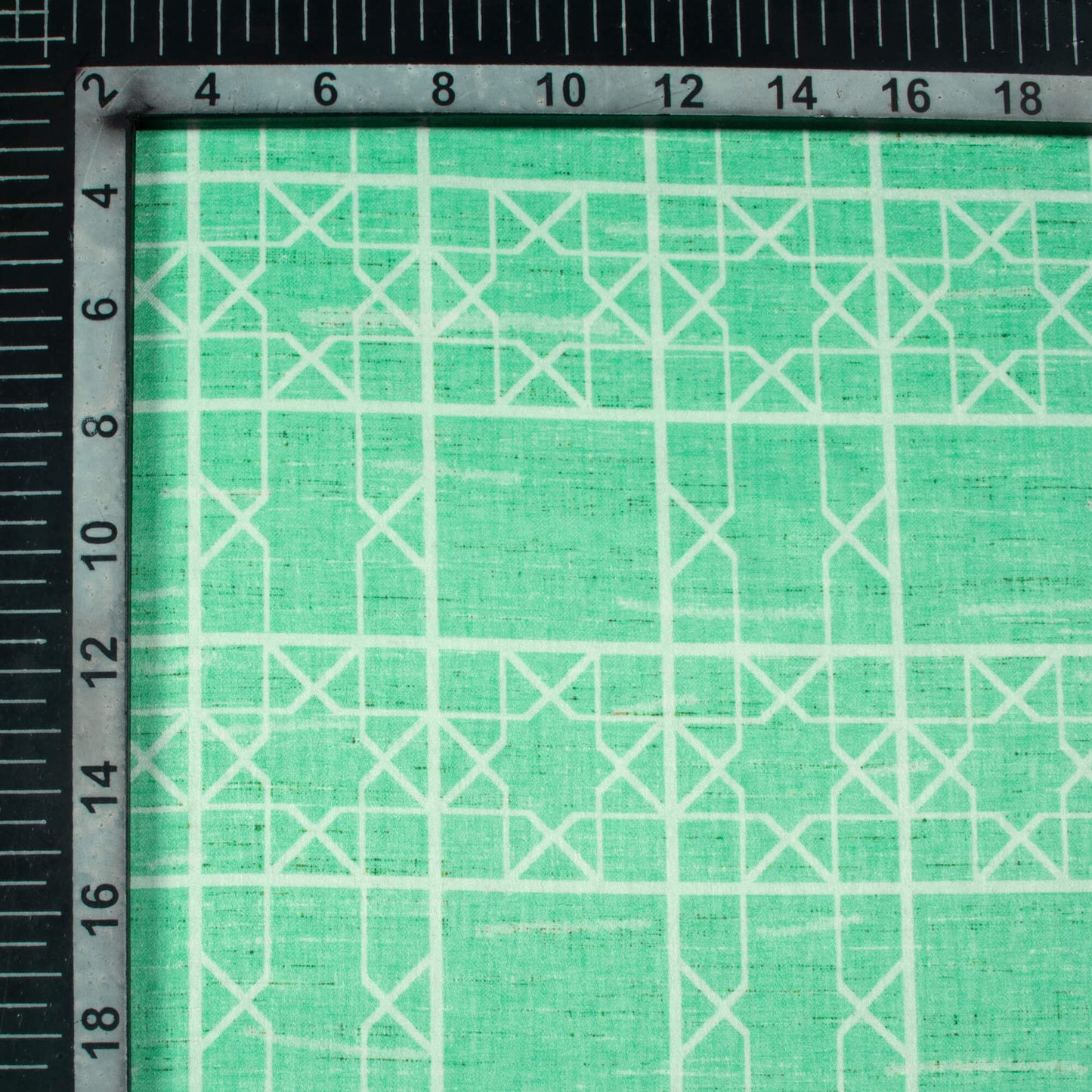 Aquamarine Geometric Pattern Digital Print Lush Satin Fabric