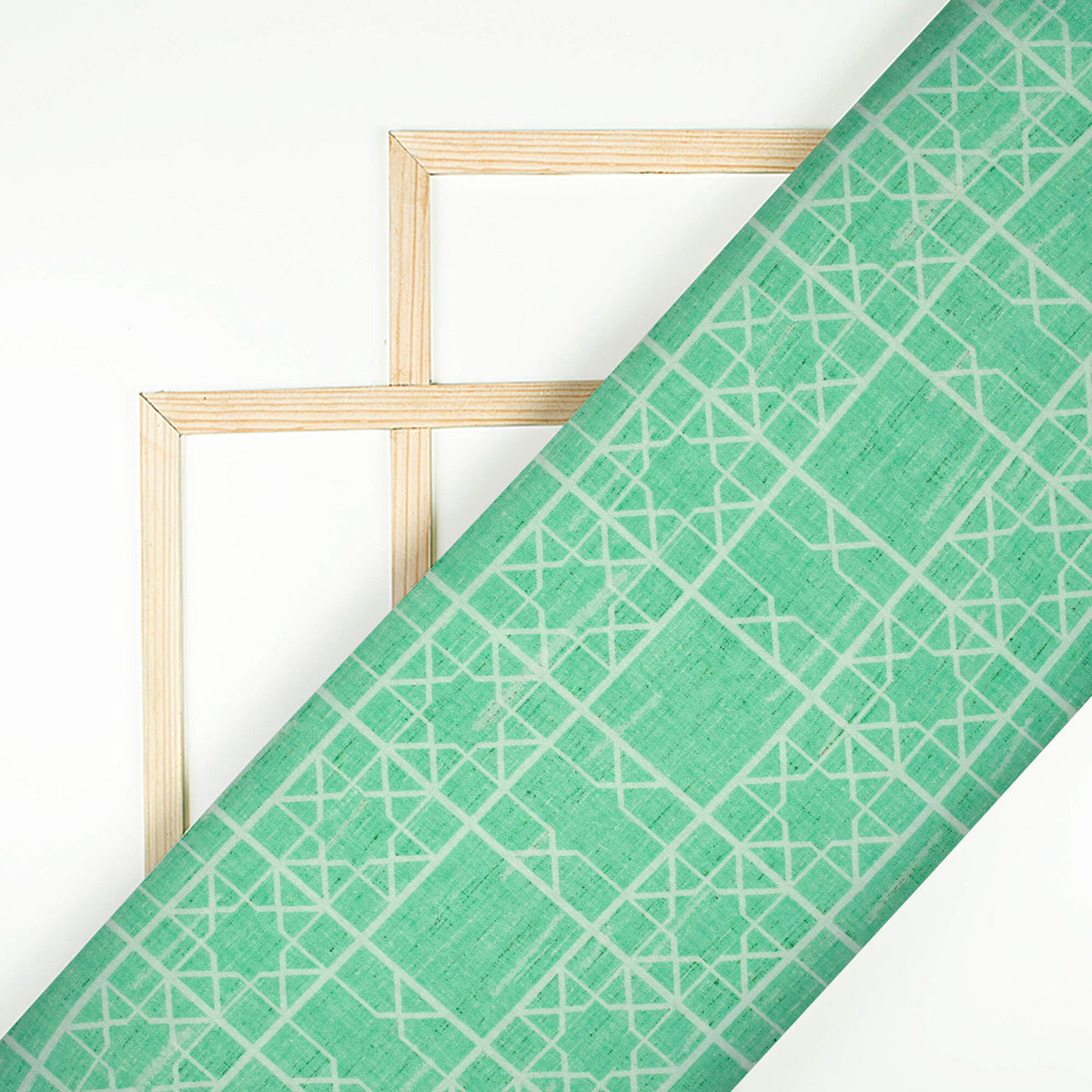 Aquamarine Geometric Pattern Digital Print Lush Satin Fabric