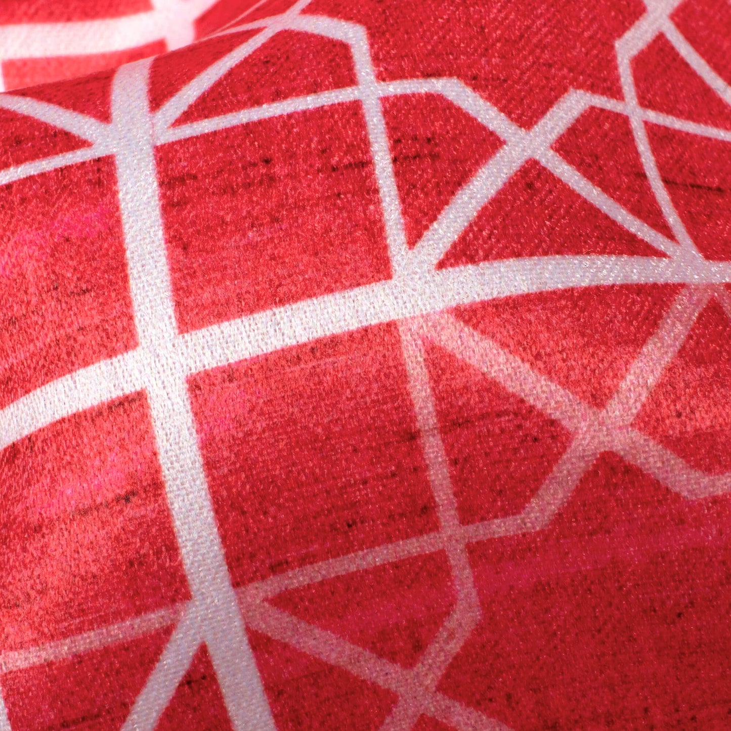 Cerise Pink And White Geometric Pattern Digital Print Lush Satin Fabric