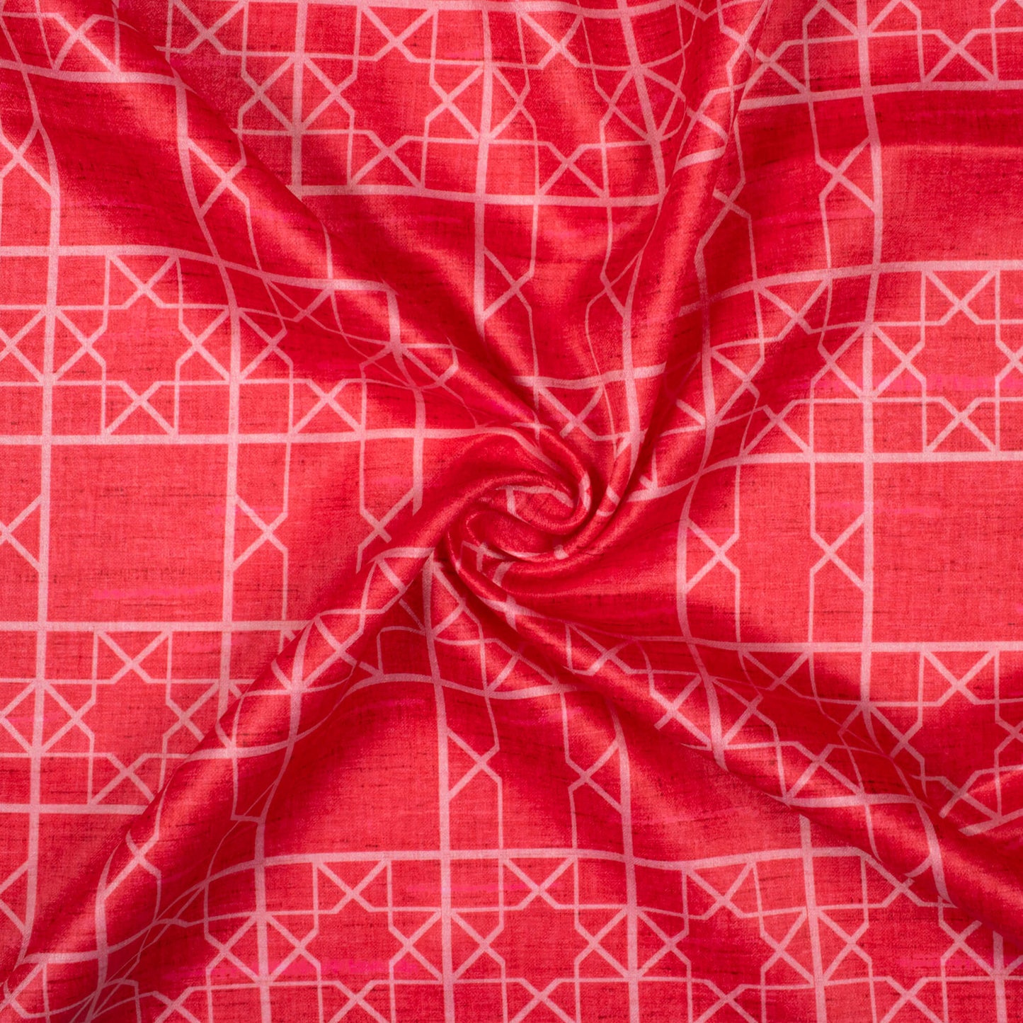 Cerise Pink Geometric Pattern Digital Print Lush Satin Fabric