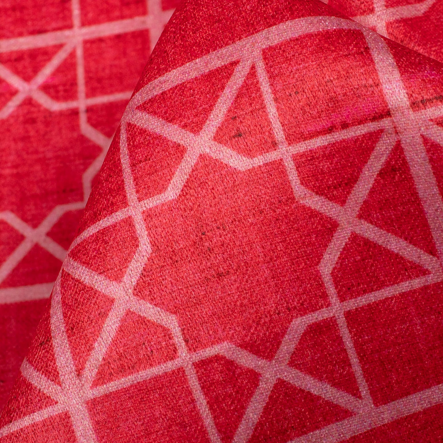 Cerise Pink Geometric Pattern Digital Print Lush Satin Fabric