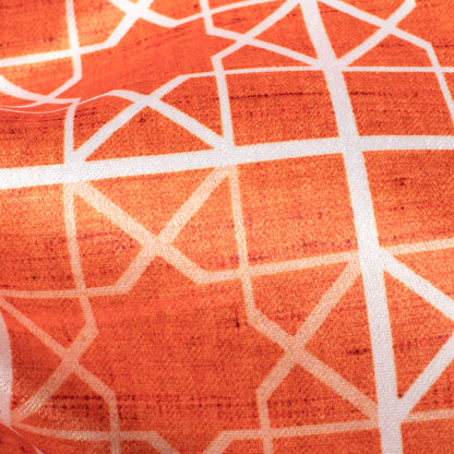 Squash Orange And White Geometric Pattern Digital Print Lush Satin Fabric