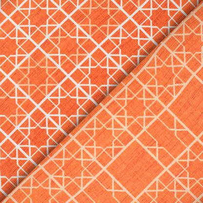 Squash Orange And White Geometric Pattern Digital Print Lush Satin Fabric