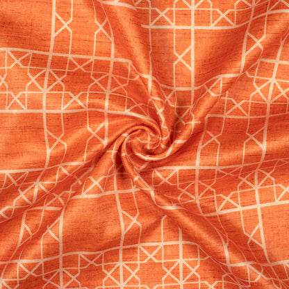Squash Orange Geometric Pattern Digital Print Lush Satin Fabric