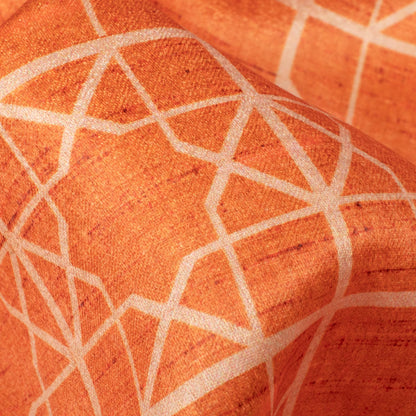 Squash Orange Geometric Pattern Digital Print Lush Satin Fabric