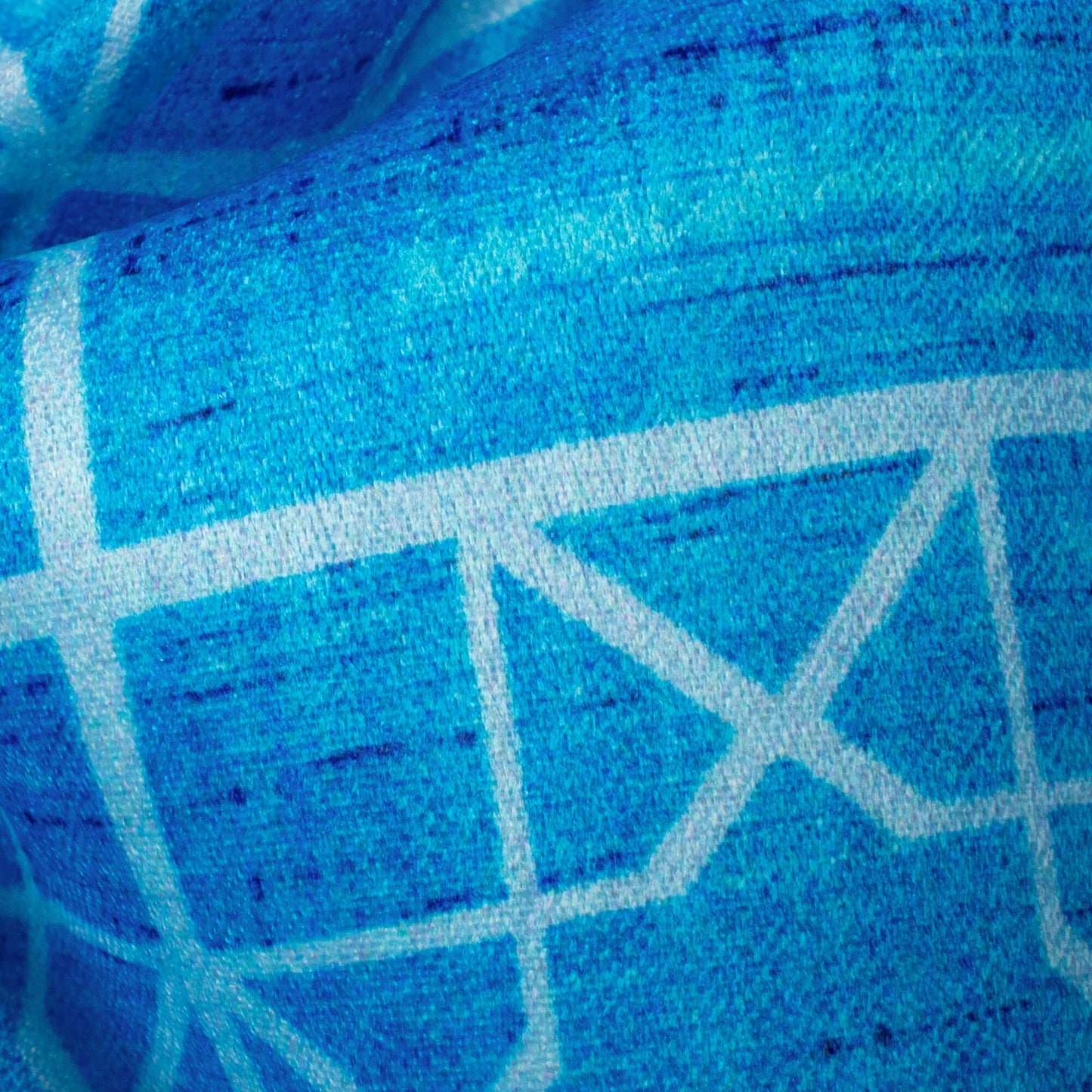 Azure Blue Geometric Pattern Digital Print Lush Satin Fabric