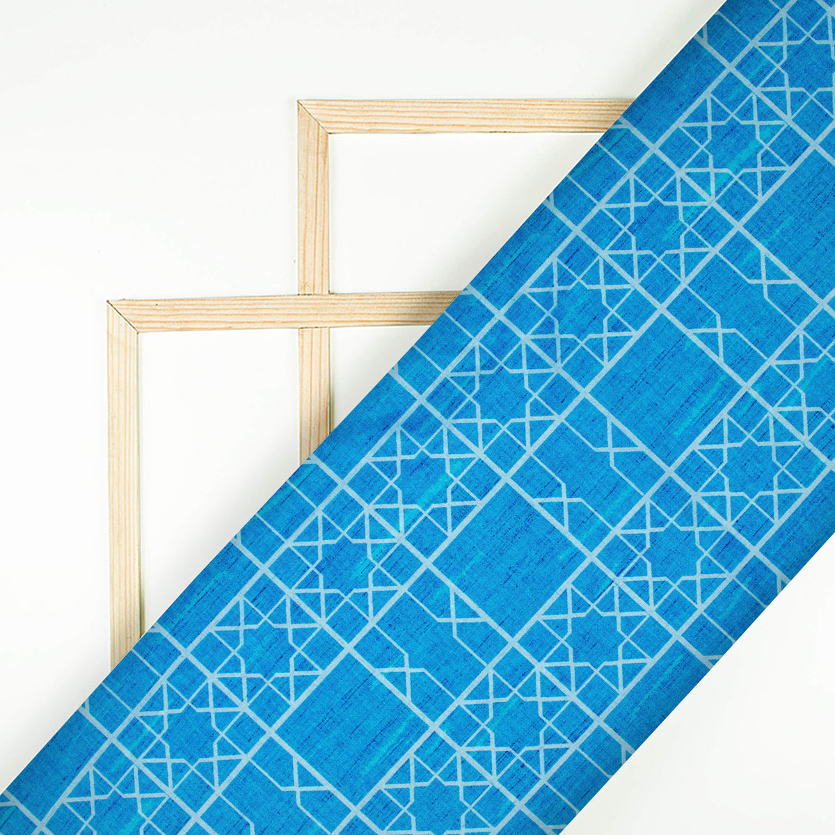 Azure Blue Geometric Pattern Digital Print Lush Satin Fabric