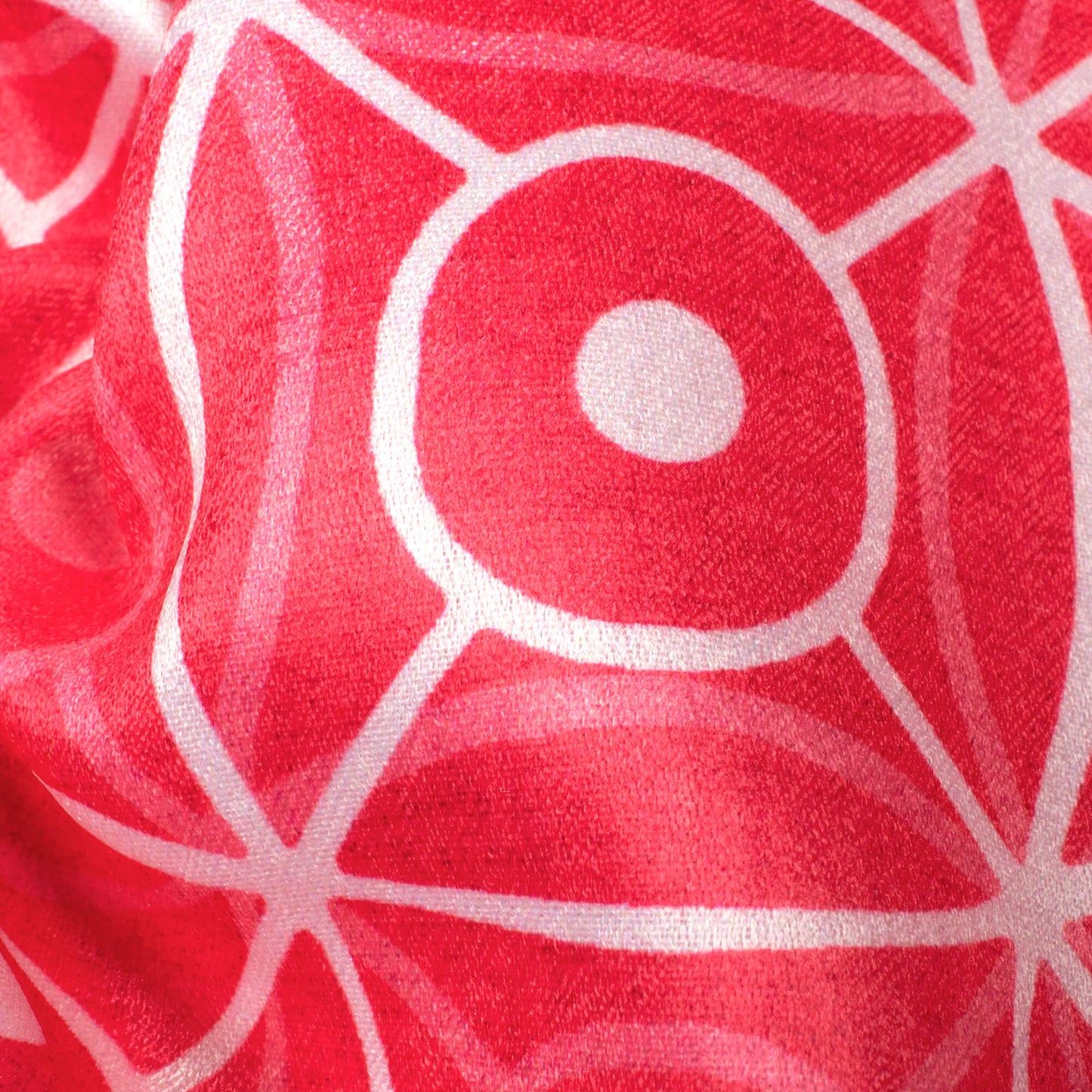 Cerise Pink And White Geometric Pattern Digital Print Lush Satin Fabric