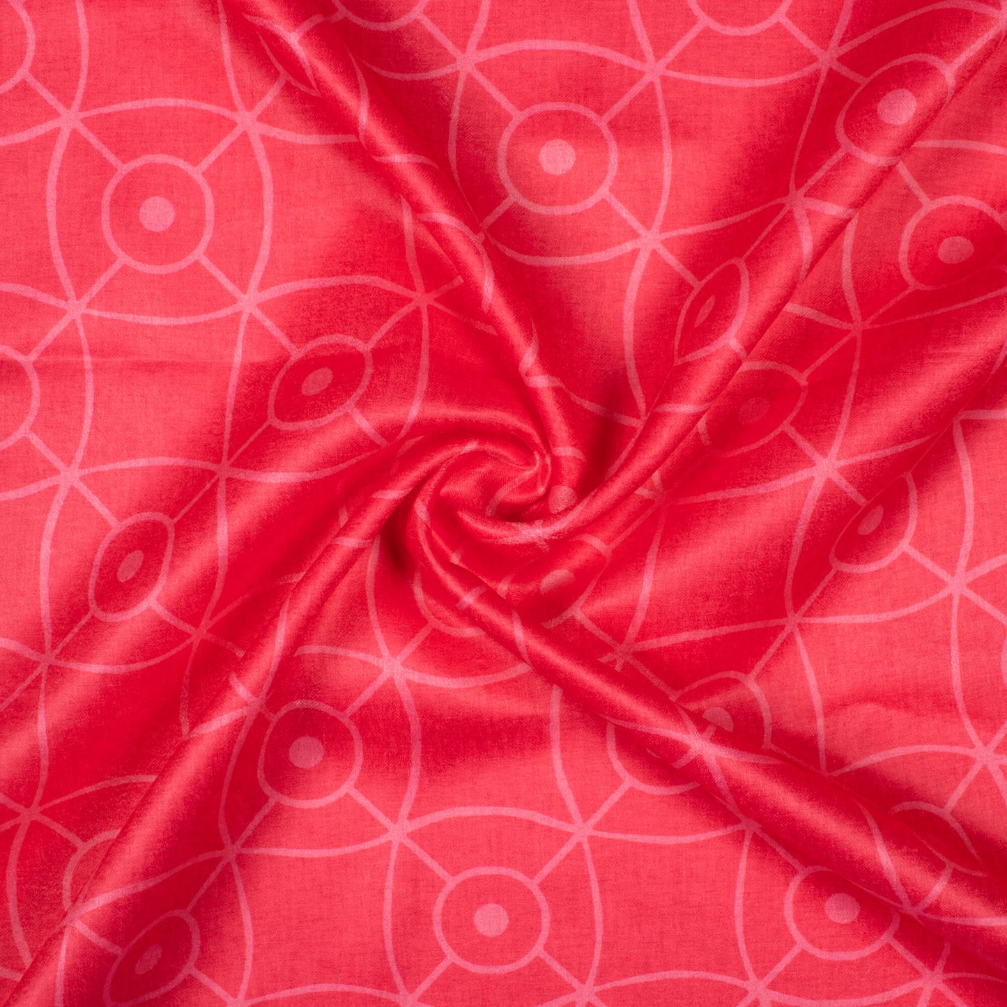 Cerise Pink Geometric Pattern Digital Print Lush Satin Fabric