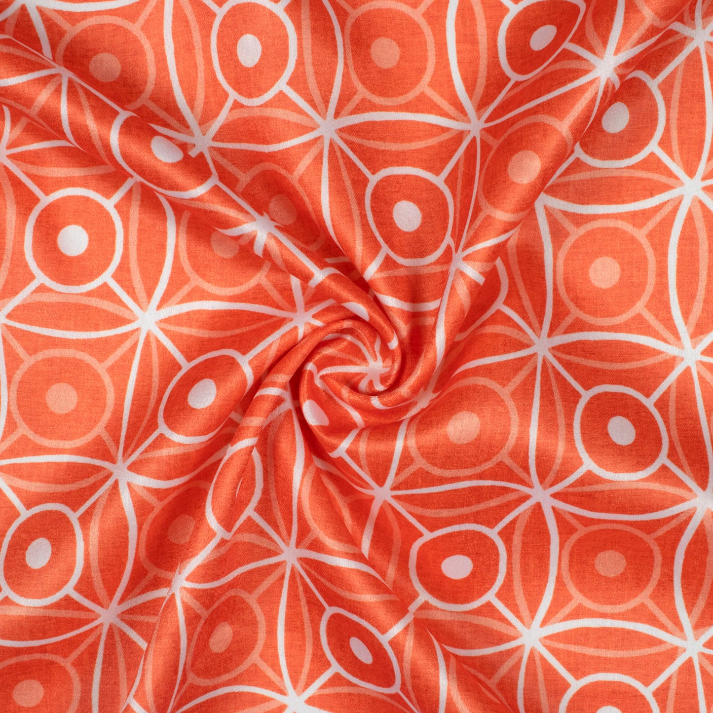 Sunrise Orange And White Geometric Pattern Digital Print Lush Satin Fabric