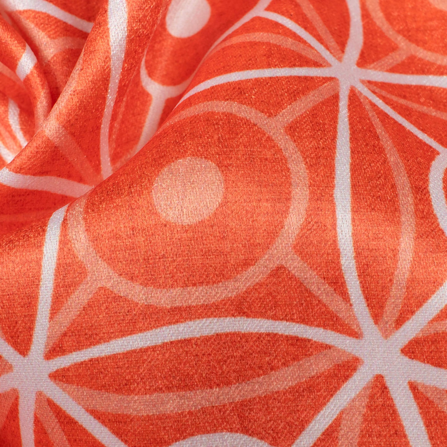 Sunrise Orange And White Geometric Pattern Digital Print Lush Satin Fabric