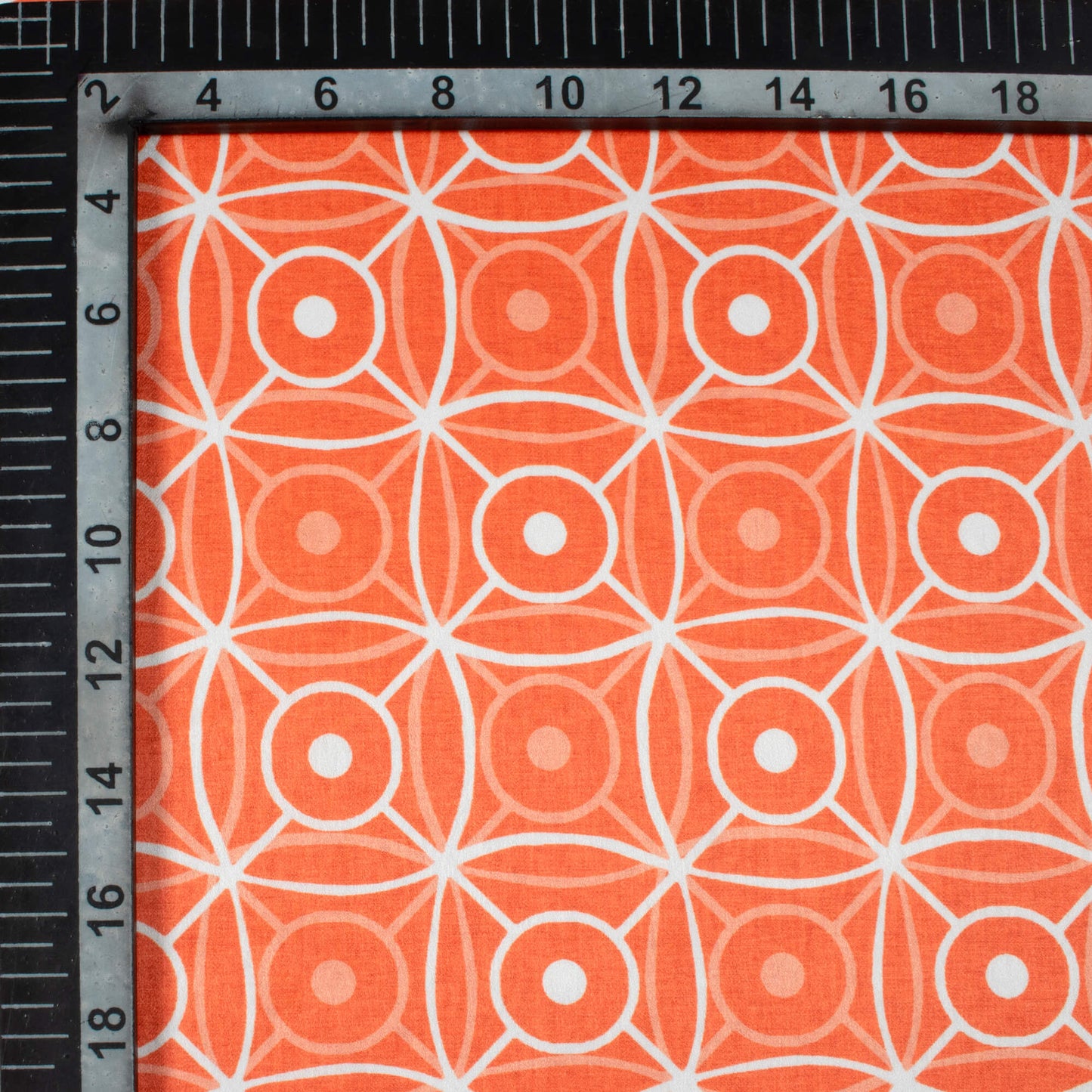 Sunrise Orange And White Geometric Pattern Digital Print Lush Satin Fabric