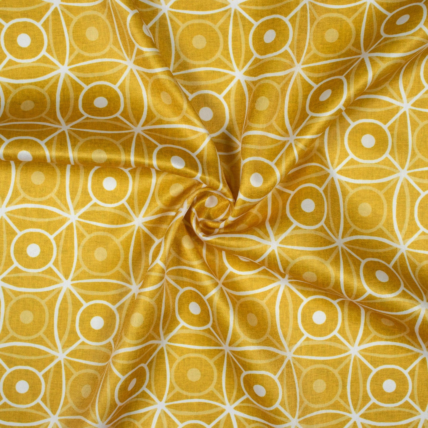 Tuscany Yellow And White Geometric Pattern Digital Print Lush Satin Fabric