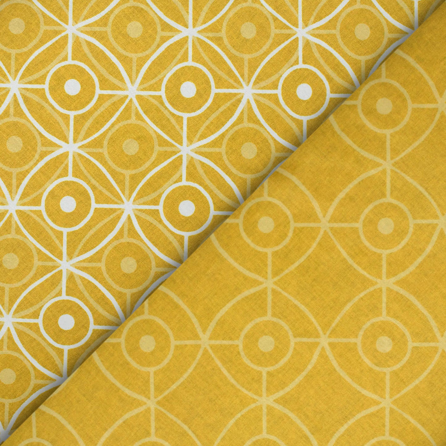 Tuscany Yellow And White Geometric Pattern Digital Print Lush Satin Fabric