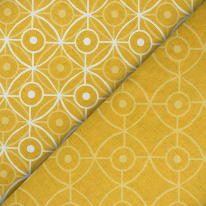 Tuscany Yellow And White Geometric Pattern Digital Print Lush Satin Fabric