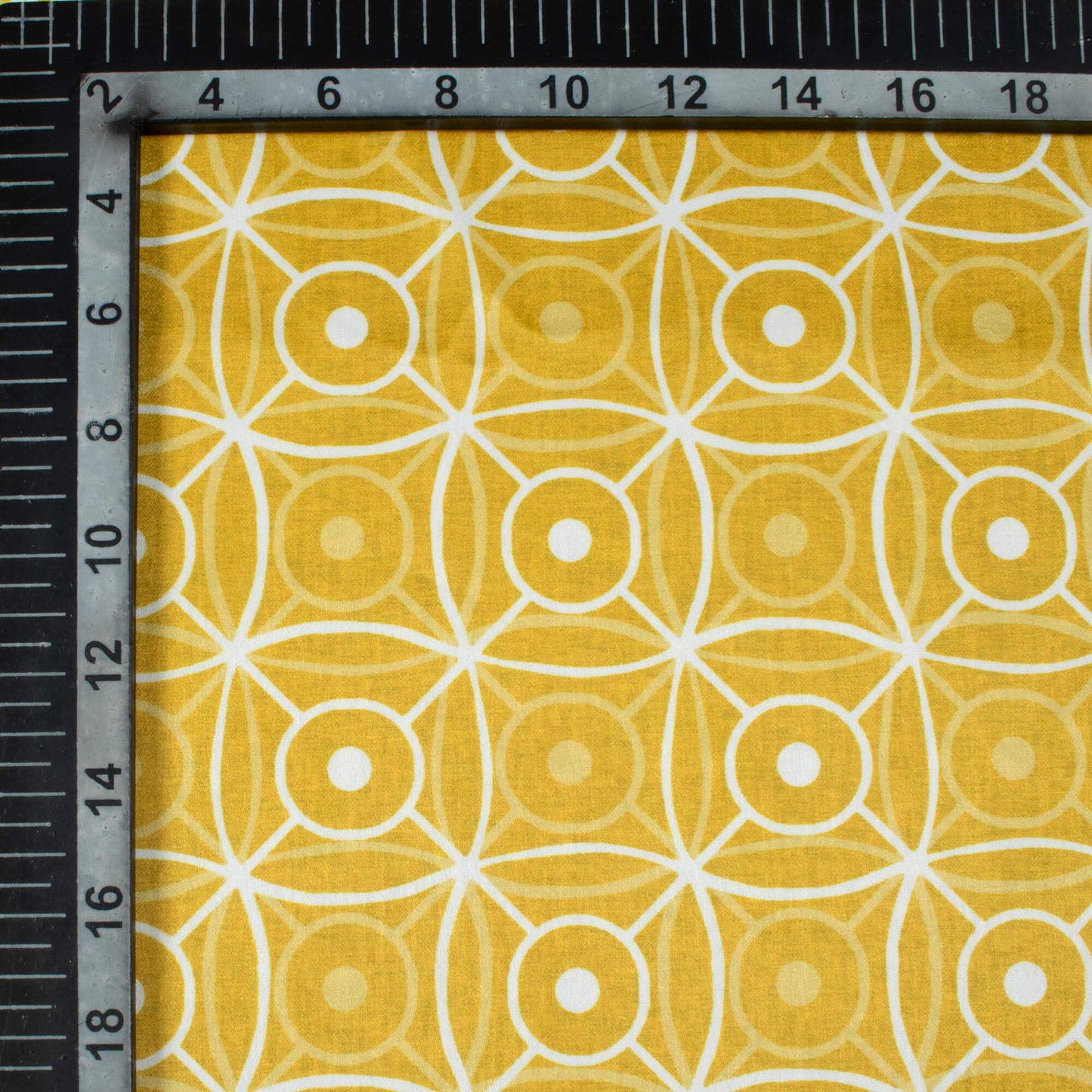 Tuscany Yellow And White Geometric Pattern Digital Print Lush Satin Fabric