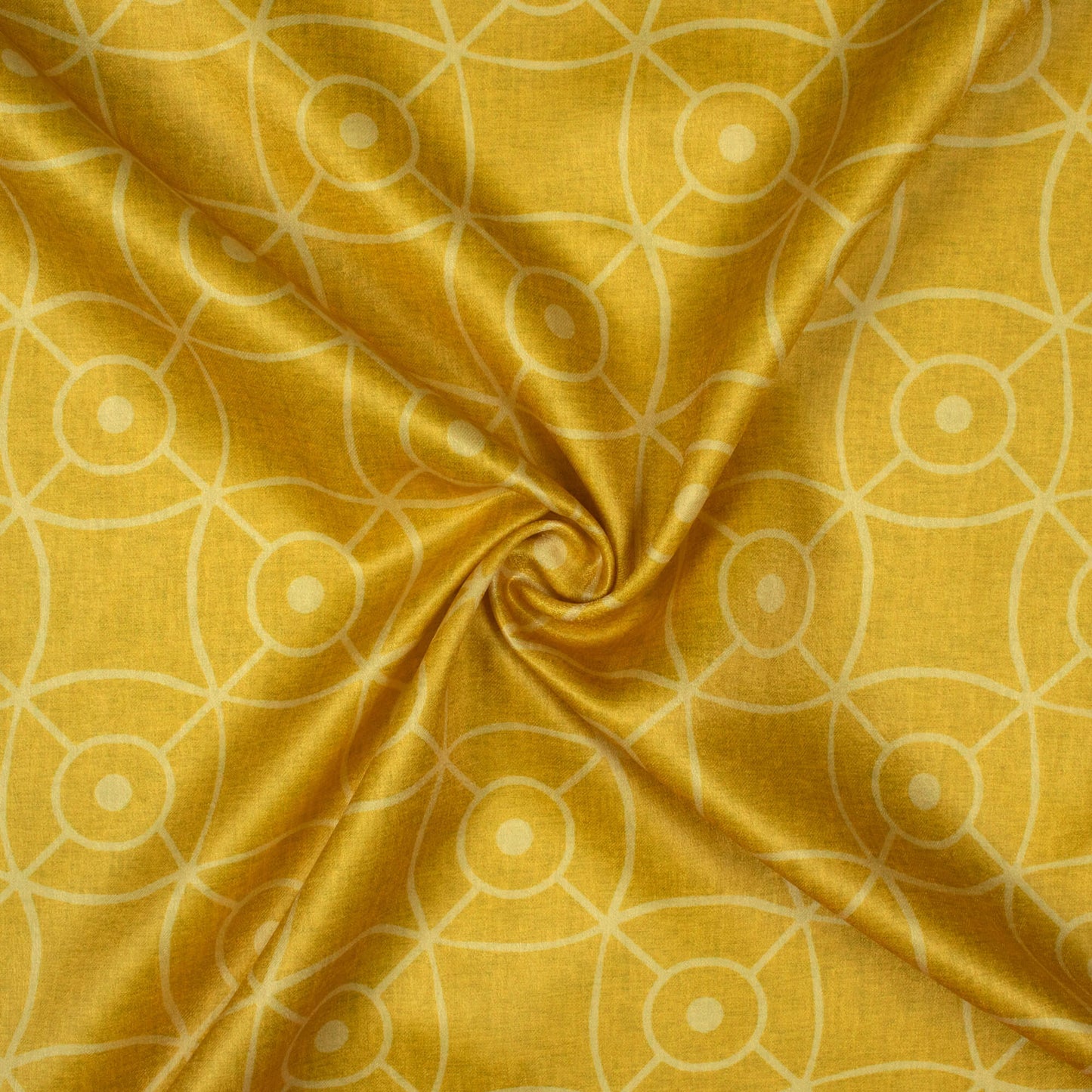 Tuscany Yellow Geometric Pattern Digital Print Lush Satin Fabric