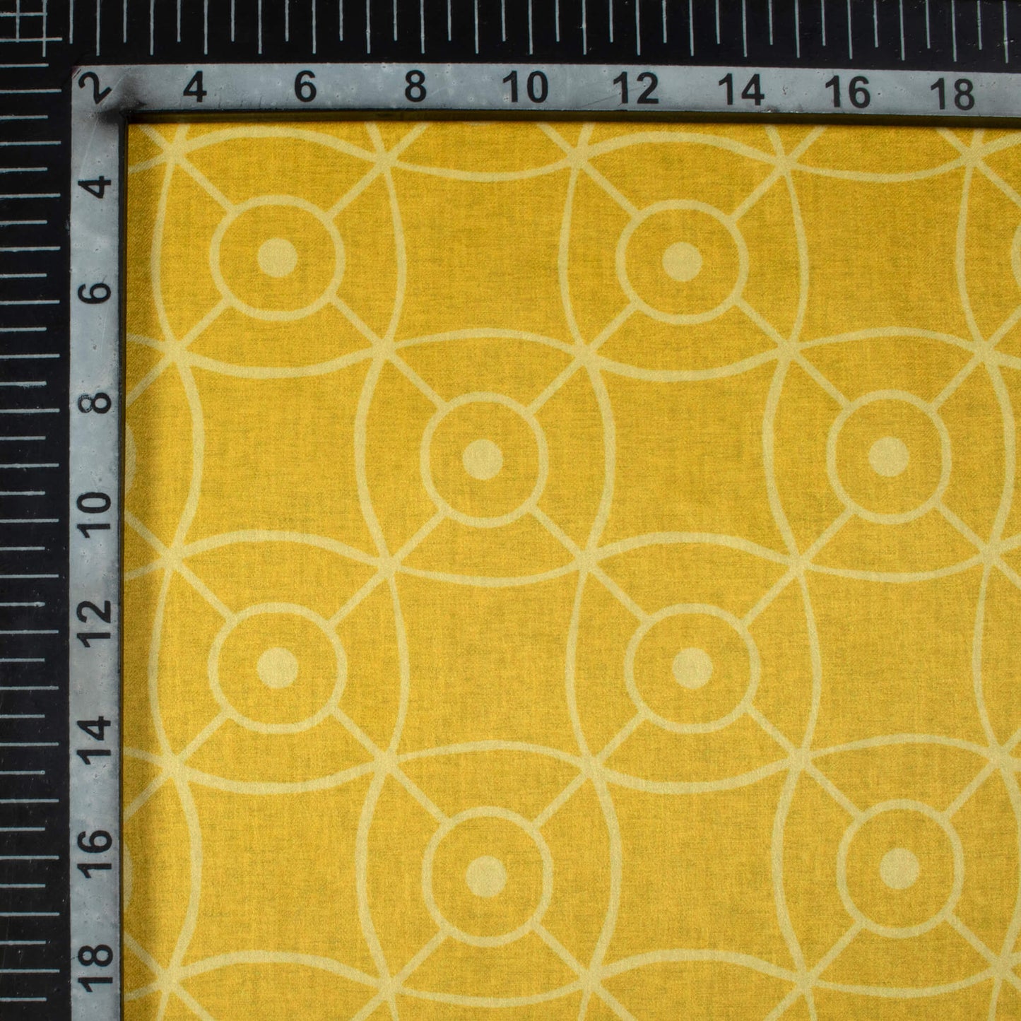 Tuscany Yellow Geometric Pattern Digital Print Lush Satin Fabric