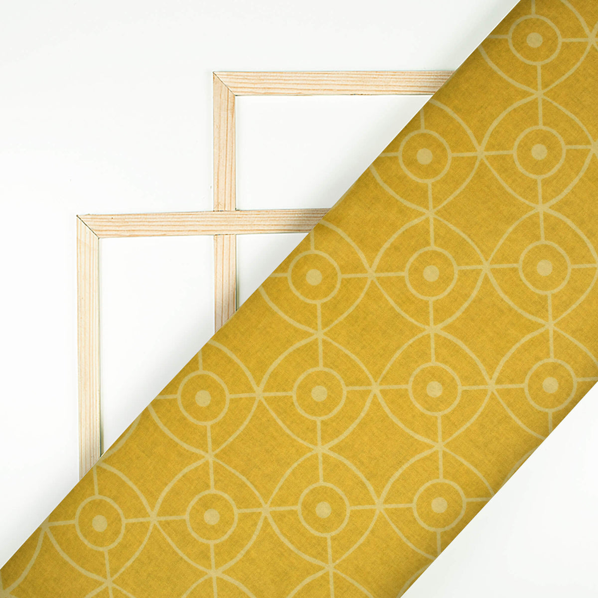 Tuscany Yellow Geometric Pattern Digital Print Lush Satin Fabric