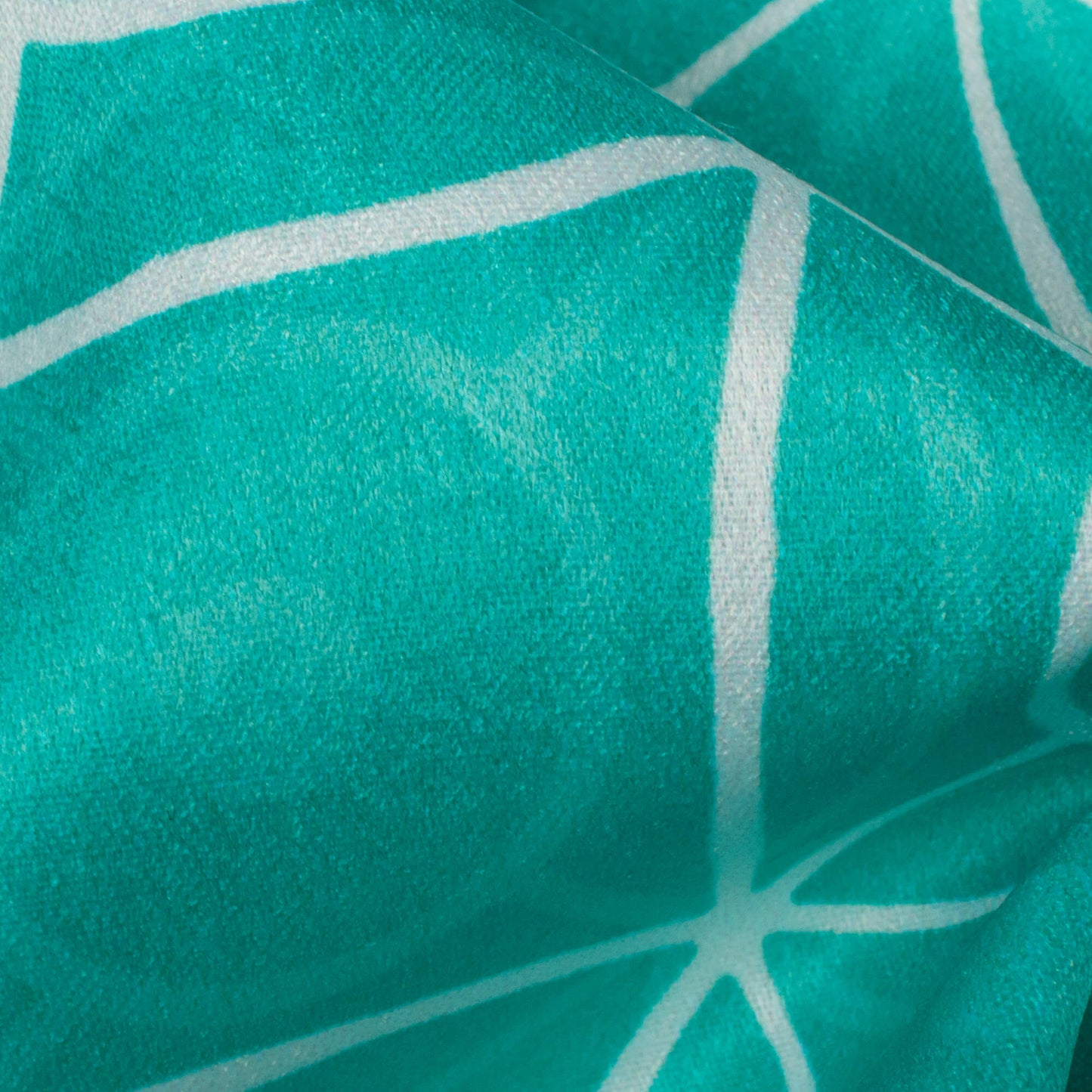 Turquoise And White Geometric Pattern Digital Print Lush Satin Fabric
