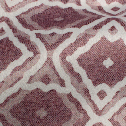 Mauve Purple And White Geometric Pattern Digital Print Lush Satin Fabric