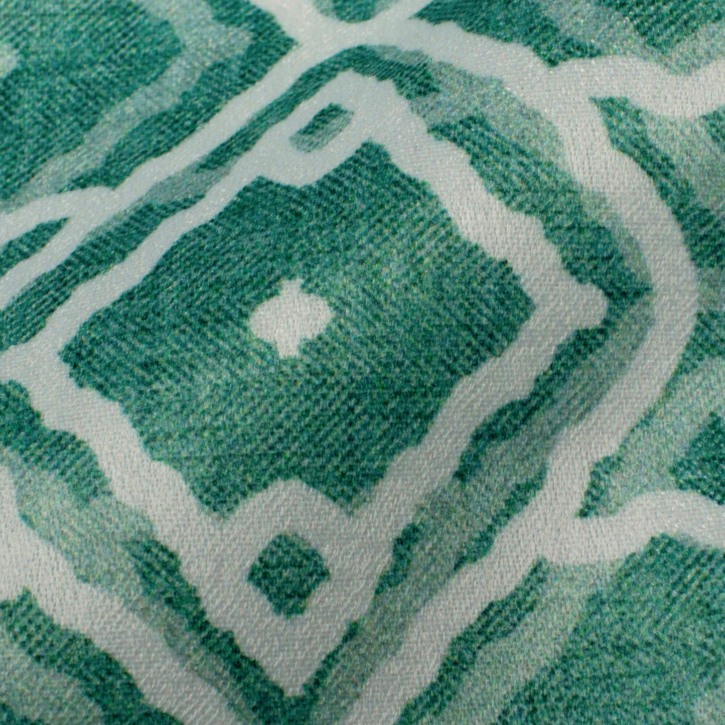 Persian Green And White Geometric Pattern Digital Print Lush Satin Fabric