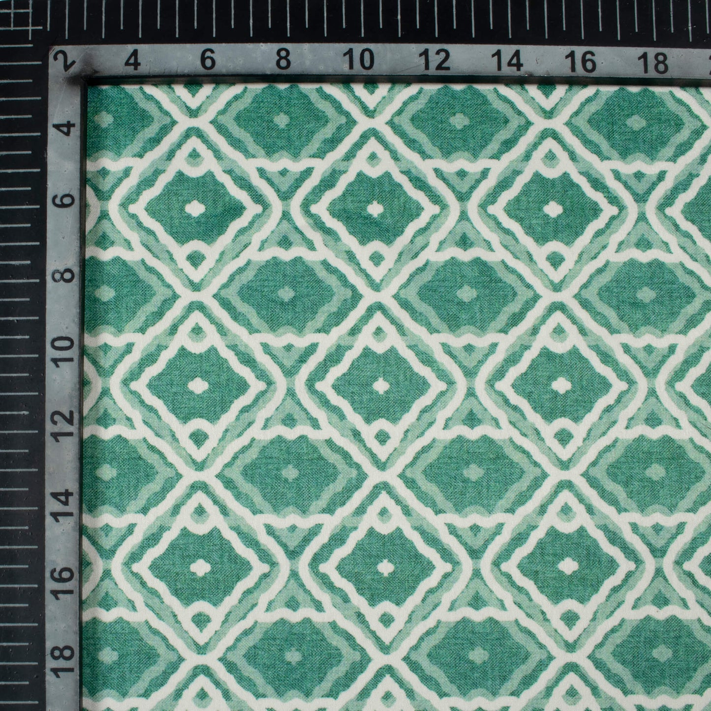 Persian Green And White Geometric Pattern Digital Print Lush Satin Fabric