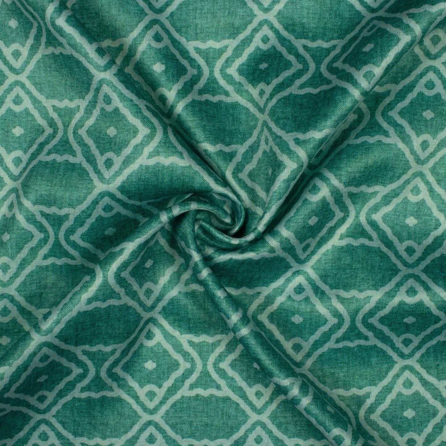 Persian Green Geometric Pattern Digital Print Lush Satin Fabric