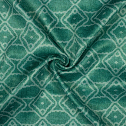 Persian Green Geometric Pattern Digital Print Lush Satin Fabric