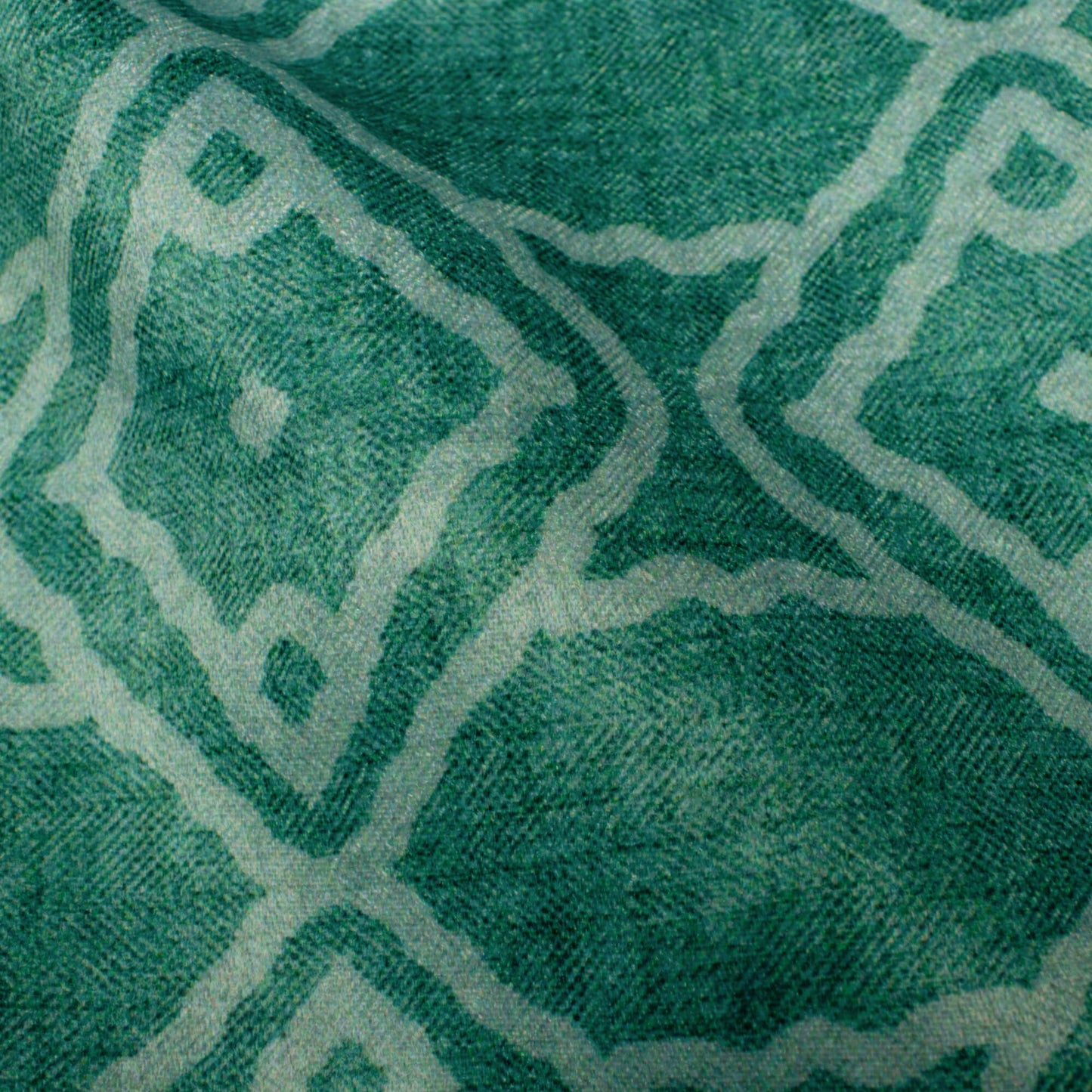 Persian Green Geometric Pattern Digital Print Lush Satin Fabric