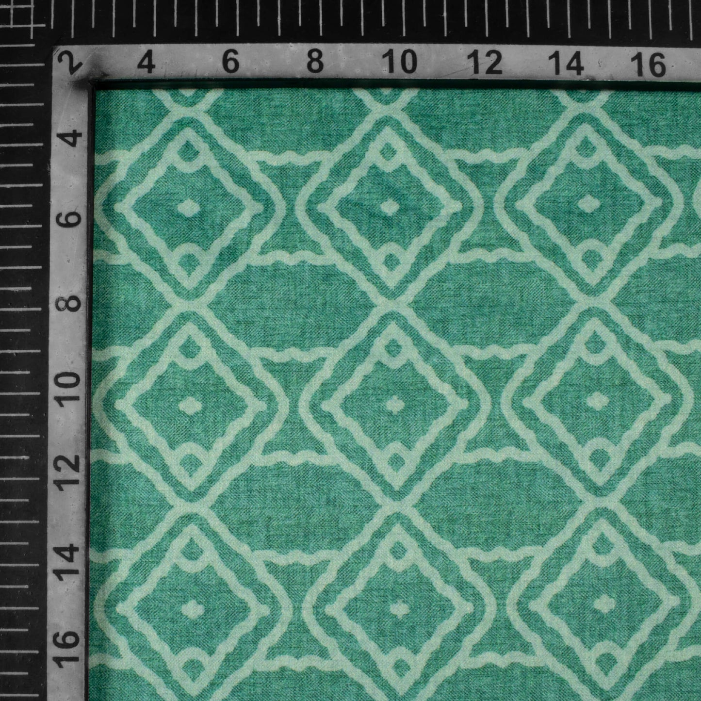 Persian Green Geometric Pattern Digital Print Lush Satin Fabric