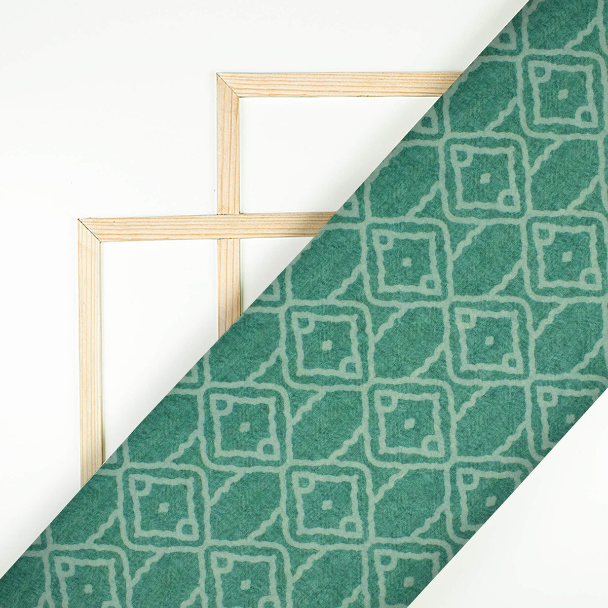 Persian Green Geometric Pattern Digital Print Lush Satin Fabric