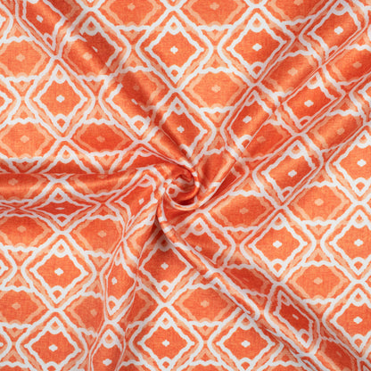 Sunrise Orange And White Geometric Pattern Digital Print Lush Satin Fabric